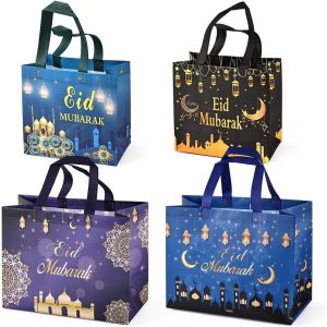 MEVRONISSHOP-Lot de 4 sacs cadeaux r&eacute;utilisables pour l'A&iuml;d Mubarak &iquest; Tailles assorties avec poign&eacute;es, fournitures de f&ecirc;te multifonctionnelles non tiss&eacute;es pour emballage de cadeaux - Neuf
