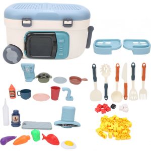 Ensemble De Jeu De Cuisine, Accessoires De Cuisine, Jouets Avec Effet De Pulverisation Lumineux Et Musical, Bleu - Neuf