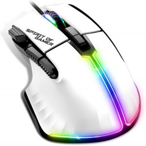 KALANKA-| Souris Gamer Blanche Filaire pour PC 12800 DPI | Souris RGB 8 Boutons Programmables/Rapid Fire | 13 Effets de Rétroéclairage | Gaming Mouse Ergonomique avec Repose Pouce - Neuf