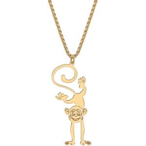 Kal-Collier De Singe Mignon En Acier Inoxydable Plaqué Or 18k Pour Femmes Filles Animaux Orang-Outans Bijoux À Pendentifs Pour Les Cadeaux De Fête - Neuf
