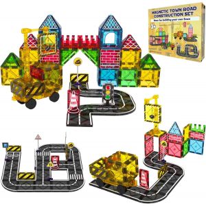 lbgwp60-Carreaux De Construction Magnétiques ¿ Ensemble De Voiture Grue Magnétique Pour Enfants, Jouet Éducatif Pour Enfants De 3 Ans Et Plus - Neuf