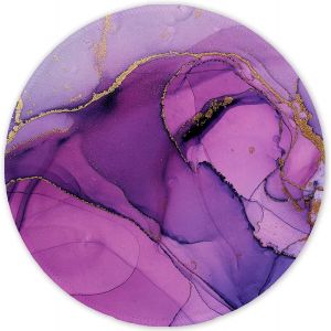 Tapis De Souris Rond, Mouse Pad Pour Ordinateur Pc Bureau Portable, &Eacute;tanche Surface Lisse, Base Antid&eacute;rapante En Caoutchouc, Avec Bord Cousu, Marbr&eacute; Violet - Neuf