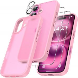 Kal-En 1 Coque Pour Iphone 16 Avec 2 Verre Trempé Et 1 Caméra Protecteur, [Coussin D'air Intégré] Antichoc Antirayures Bumper Protection Housse Pour Iphone 16 6.1"", Rose - Neuf