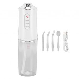 Hjlian Hydropulseur Dentaire Electrique, Elimine Les Mauvaises Odeurs, Etanche, Sans Fil, Portable, Avec 4 Buses, Blanc - Neuf