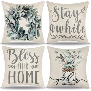 Kalanka-Housses De Coussins Deco 40 X 40 Vert Eucalyptus Feuille Fleur Housse Coussin Ferme Cousin Canapés Lot De 4 Maison D'été Décorative Housse De Coussin Pour Salon Coussin Salon De Jardin Exteri - Neuf