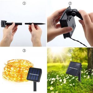 Solaire Fée Des Lumières À L'extérieur, 72ft/22m 200 Led 8 Modes Solaire Chaîne De Lumières Imperméables De Fil De Cuivre Jardin Patio Cour De Noël, Fête De Mariage De L'éclairage - Neuf