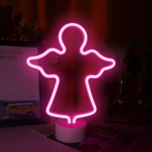 Lampe Néon En Forme D'ange Pour Chambre À Coucher, Veilleuse Led, Alimentée Par Batterie/Usb, Décoration Pour Noël, Fête D'anniversaire, Chambre À Coucher, Lampe De Table, Cadeau Pour Enfants - Neuf
