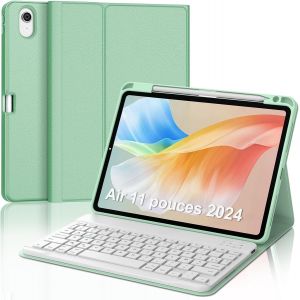 Clavier pour iPad Air 11"" 2024/2025 (M2/M3)/ Air 5&egrave;me/4&egrave;me g&eacute;n&eacute;ration 10.9"", Coque Clavier pour iPad Pro 11"" 4/3/2/1 Gen, Clavier Fran&ccedil;ais AZERTY Magn&eacute;tique D&eacute;tachable Bluetooth, Vert Clair - Neuf