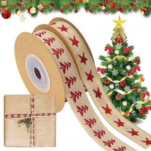 Rouleaux De 15 Mm De No&euml;l Emballage Ruban, Brun Ruban De Coton D&eacute;coratif De No&euml;l Ruban, Ruban Cadeau, Mariage Ruban Pour L'arbre De No&euml;l De Bricolage G&acirc;teau Arc De D&eacute;coration De La Carte - Neuf