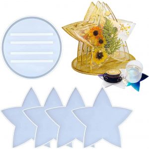 Lot De 4 Moules En R&eacute;sine Pour Dessous De Verre En Forme D'&eacute;toile Avec 1 Support De Rangement En Silicone Pour Moulage De R&eacute;sine &Eacute;poxy - Neuf