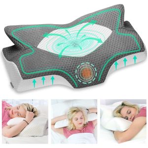 Ulteronixshop-Oreillers &agrave; M&eacute;moire de Forme, Oreillers Ergonomiques pour la Nuque, Oreiller Ergonomique Forme Orthop&eacute;dique Anti Douleur, D&eacute;contracter Les Muscles aux &Eacute;paules, Gris Fonc&eacute; - Neuf