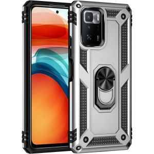Kal-Coque Pour Xiaomi Poco X3 Gt + Hd Verre Trempé, Silicone Souple Et Pc Dur Armor Protection Résistante, Anti-Choc, Anti-Rayure, Etui Housse Avec Support Kickstand,Argent - Neuf