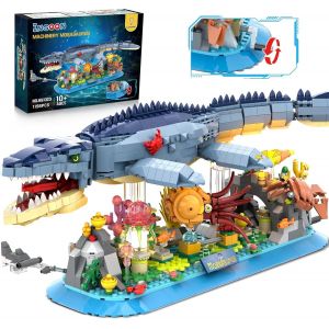 Mosasaurus - Jouet De Construction Avec Lumière - 1219 Pièces - Animaux Mobiles - Modèle Avec Sorties Nautiques - Méduses - Récifs Coralliens - Blocs De Construction - Décoration D'Intérieur - Neuf