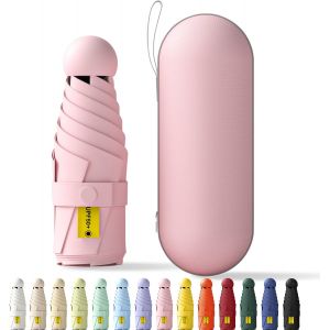 Jgd-Parapluie Pliable De Voyage Mini - Mini Parapluie De Poche, Anti-Uv, L&eacute;ger, Compact, Petit Parapluie Portable Compact Pour Hommes Et Femmes Avec Bo&icirc;te Capsule - Neuf