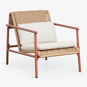 Fauteuil De Jardin Avec Accoudoirs En Aluminium Et Rotin Synth&eacute;tique Duroli Terracota - Neuf