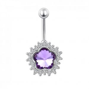Belle Mignonne Mode Fleur Pendentif Ventre Nombril Bague Zircon Corps Piercing Bijoux (Violet) - Neuf