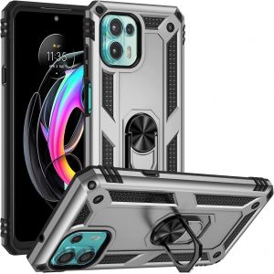 Kal-Best St Coque Pour Motorola Moto Edge 20 Lite + Hd Verre Trempé, Silicone Souple Et Pc Dur Armor Protection Résistante, Anti-Choc, Anti-Rayure, Etui Housse Avec Support Kickstand,Argent - Neuf