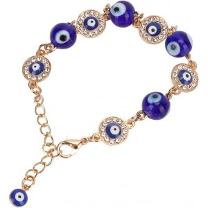 Kal-Bracelet Oeil Bleu Cha&icirc;ne Bracelets Pendentif Femmes D&eacute;coration Or Perle Yeux Accessoires Rond 2 Pi&egrave;ces Hommes Fabrication De Bijoux Cha&icirc;nes - Neuf