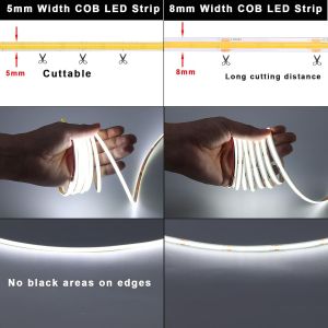 Ruban Led Cob 5m Blanc Froid 6000k Etanche,Extra Fine 5mm Largeur,Bande Led 24v Exterieur,400led/M Cri>90 Autocollant,D&eacute;coupable,Pour Cuisine,Armoire,D&eacute;coration De La Maison - Neuf