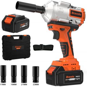 MEVRONISSHOP-Cl&eacute; &agrave; Chocs Sans Fil, 21V Brushless 1000N.m Max Boulonneuse a Choc avec 4,0Ah Batterie, Visseuse &agrave; Choc Fr&eacute;quence d'impact 3800IPM, avec 4 Douilles &agrave; Chocs - Neuf