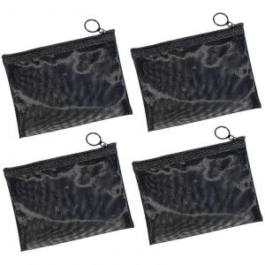 4 pi&egrave;ces mini fermeture &eacute;clair trousse de toilette maille pochette d'organisation,nylon noir imperm&eacute;able &agrave; l'eau petit sac &agrave; main papeterie cosm&eacute;tique - Neuf