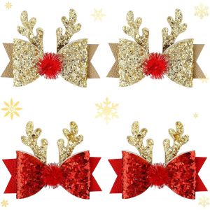 Kal-2 Paires De Pinces &Agrave; Cheveux De No&euml;l Coiffure De No&euml;l En Bois De Renne &Eacute;pingles &Agrave; Cheveux Avec Noeud Papillon Et Oreilles En Bois De Renne, Accessoires De Coiffure De No&euml;l Pour Les Filles Et Les F - Neuf