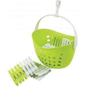 LAGUELLE - Panier avec 48 Pinces Antiglissantes Recyclées - Fabrication Française - Panier Vert - Pinces Assorties (Vert et Blanc) - Neuf