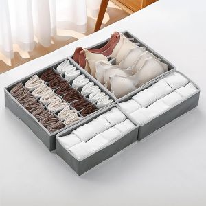 Lot de 4 organiseurs de tiroir,s&eacute;parateurs de rangement,organiseurs pliables en tissu pour v&ecirc;tements,sous-v&ecirc;tements,chaussettes,v&ecirc;tements (gris,Mischen 4 pi&egrave;ces) - Neuf