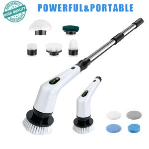 Brosse rotative &eacute;lectrique IPX5 - Brosse de nettoyage &eacute;lectrique 10 en 1 am&eacute;lior&eacute;e avec manche t&eacute;lescopique et 3 vitesses, adapt&eacute;e aux salles de bains, baignoires, cuisines et carreaux - Neuf