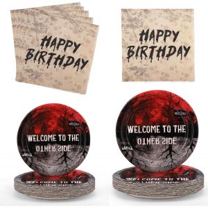 Mevronisshop-72pcs Assiettes Et Serviettes F&ecirc;te Welcome To The Other Side, Comprenant 24 Serviettes Et 48 Assiettes De 2 Tailles Diff&eacute;rentes. D&eacute;coration De Table Effrayante Pour Une F&ecirc;te D'anniversai - Neuf