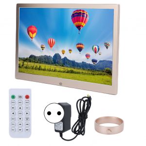 Cadre photo numerique en metal 12 pouces HD 1280 x 800, album electronique MP3 MPEG4, 100-240 V, prise EU doree - Neuf