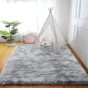 Chenquansarl-Tapis Doux Salon Tapis Anti Slip Moelleux Chambre Tapis Tapis Shaggy Tapis De Sol Grand Pour Couloir Chambre (Gris/Blanc, 120 * 160) - Neuf