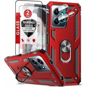 Eryi-Coque Pour Xiaomi Redmi Note 12 4g(Pas 5g) Avec 2 Verre Trempé Et 2 Protection Camera, Anneau Support Militaire Anti-Chute Bumper Rigide Armure Housse Etui Noir Pour Redmi Note 12 Antichoc Rouge - Neuf