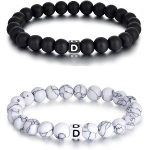 Kal-Lot De 2 Bracelets Avec Lettres De L'alphabet De 8 Mm En Pierre Naturelle Pour Couple Livr&eacute; Dans Une Bo&icirc;te Cadeau Raffin&eacute;e - Neuf