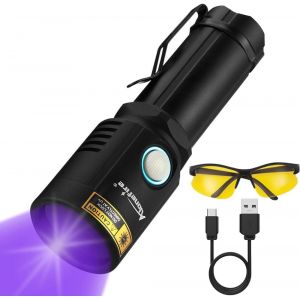 X901UV 10W 365nm Powerful Rechargeable UV LED Torch USB C Ultraviolet Black Light Urine Detector for Resin, Paint, Fluorescein with UV Protection Glasses, Battery Included - Neuf