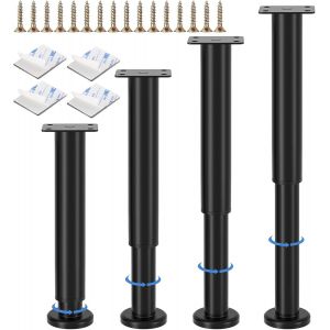 ASFASFq-4 pcs Pied Reglable pour Meuble, 25-43 cm Adjustable Pieds de Lit, Steel Pied Meuble Salle de Bain, Load Capacity 800 kg, Rubber Base and Fittings, Suitable for Beds, Sofas, Cabinets, Noir - Neuf