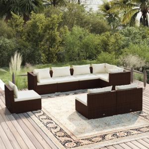 Prolenta Premium - Salon De Jardin 8 Pcs Avec Coussins R&eacute;sine Tress&eacute;e Marron - Neuf