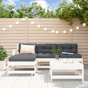 Prolenta Premium - Salon De Jardin 5 Pcs Avec Coussins Blanc Bois Massif - Neuf
