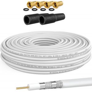 10m 130dB Coaxial Câble HB DIGITAL Ensemble ASSIS-Câble inclus. 4 pour-Bouchons plaqué or et 2 Griffe de protection, 10m Câble coaxial Pour Réception satellite, Blindage 130dB, meilleur Réception - Neuf