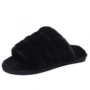 Hommes En Peluche Éponge À Bout Ouvert Pantoufles Indoor Slide Slip On (Noir Petit 7-8) - Neuf