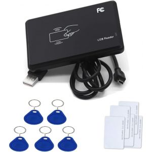 13.56mhz Rfid Ic Reader Smart Card Usb Contactless Proximity Card Reader Usb Plug And Play + 5 X Rfid Chips 13.56mhz Mif 1k Key Ring + 5pcs Cards - Neuf