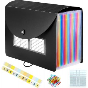 Trieur Document A4, Classeur Rangement 24 Compartiments Avec Couvercle, Organiseur Documents Accord&eacute;on (Noir) - Neuf