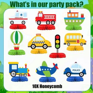 Décorations De Fête D'anniversaire Sur Le Thème Du Transport ¿ Lot De 10 Tables En Nid D'abeille 3d Pour Enfants,Train,Voiture,Avion,Bateau Pour Fête Prénatale,Fête D'anniversaire - Neuf
