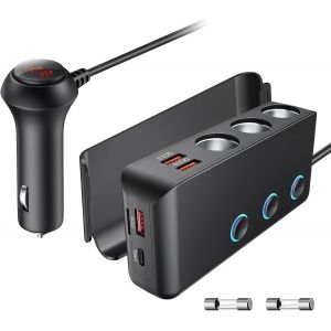 Distributeur Allume-Cigare Qc 3.0 140W 12V/24V, Interrupteur Puissance Adaptateur Chargeur Voiture, 3 Prises Dc Splitter 4 Ports Usb Distributeur Voiture Pour Smartphone, Tablette, Gps, Navi - Neuf