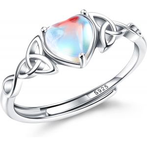 Bague Pierre De Lune Pour Femme Fille Bague Argent 925 Ajustable, Bague Triangle Celtique Zirconium, Ovale Rond Coeur Pierre Pr&eacute;cieuse Bague Bijoux Pour Elle Avec Bo&icirc;te Cadeau Bague - Neuf