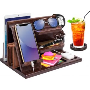 Cadeau Homme Organiseur de Bureau en Bois Support de Telephone Bureau Fete des Peres Cadeau pour Papa Station d'accueil en Bois Organiseur de Table Cadeau Anniversaire Homme Idee Cadeau No&euml;l Homme - Neuf