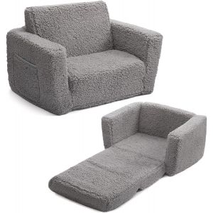 SUBZONAL-Fauteuil Enfant Convertible en Canap&eacute;-lit 2-en-1 Sherpa Doux, Cadeau Parfait pour Anniversaire et F&ecirc;te des Enfants, Gris - Neuf