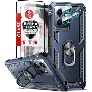 Kal-Coque Pour Xiaomi Redmi Note 12 4g(Pas 5g) Avec 2 Verre Trempé Et 2 Protection Camera, Anneau Support Militaire Anti-Chute Bumper Rigide Armure Housse Etui Noir Pour Redmi Note 12 Antichoc Bleu - Neuf