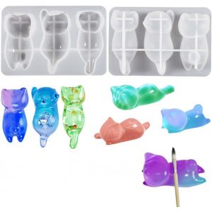 Chat Moule En Résine Porte Stylo, 3d Animaux Moule Époxy Silicone Cristal Coulée Pour Diy Artisanales Pendentif,Porte Brosse De Maquillage,Décoration - Neuf