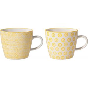 Eryi-Tasses Avec Poignée Isabella - Tasses À Thé Tasse À Café Pour Le Bureau Et La Maison, Cadeau Sain Ø 9,5 X H 8 Cm, Jaune, Céramique, Lot De 2, Capacité 280 Ml - Neuf